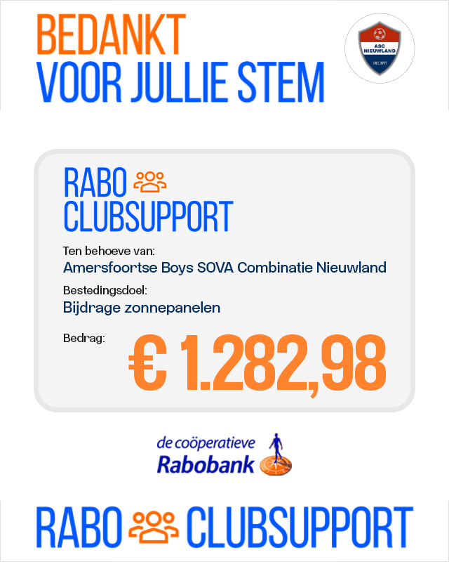 Bedankt voor jullie steun! Rabo Clubsupport